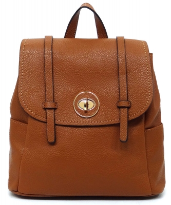 Pebbled Twist Lock Flap Convertible Backpack CMS051 BROWN